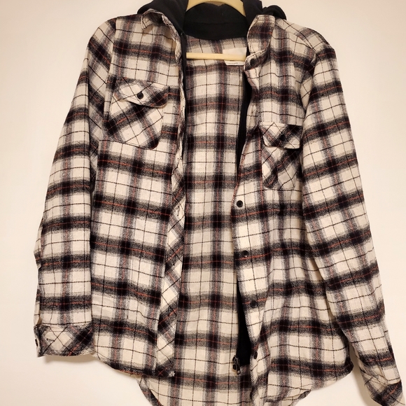 Plaid shirt with built-in hoodie - Picture 1 of 5